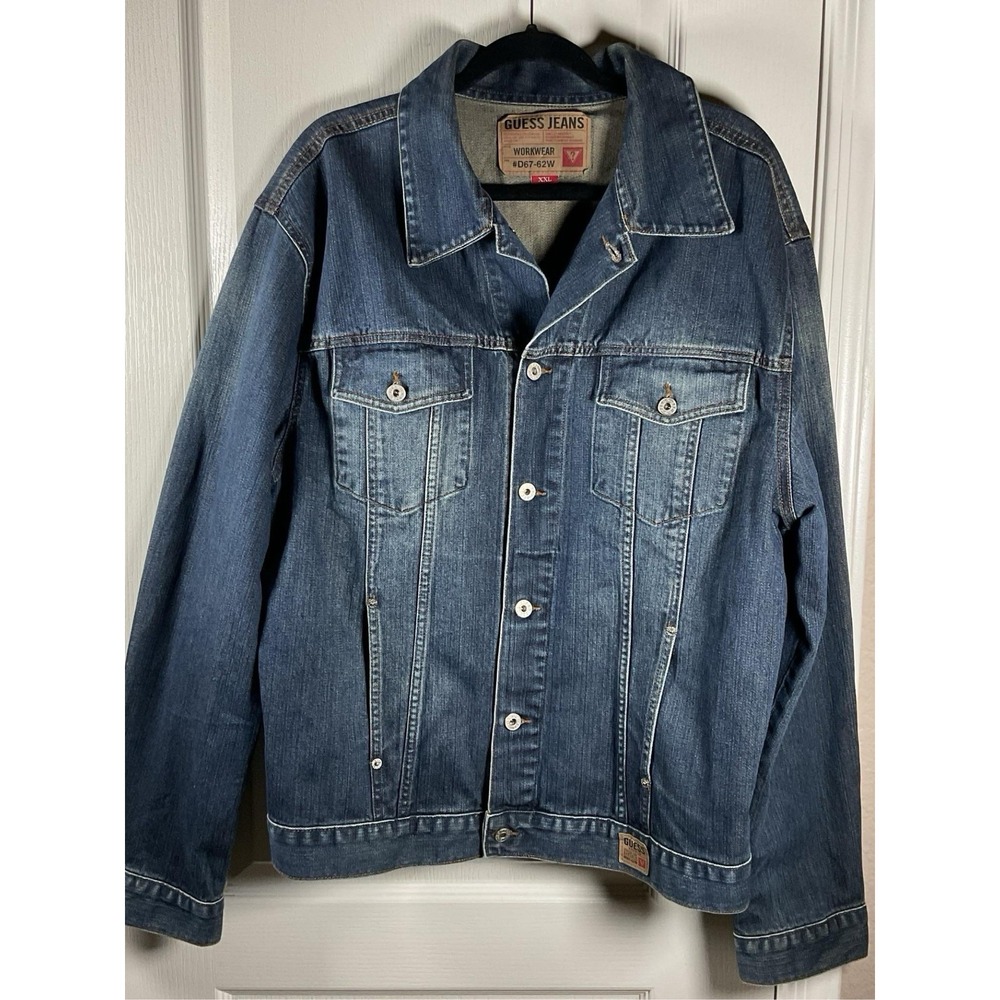 Guess Denim Jacket XXL Blue Button Up Workwear Style Regular Fit